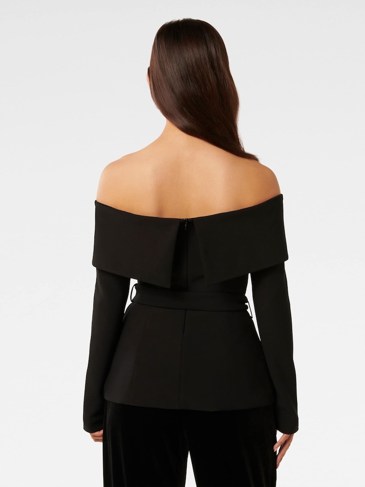 Forever New Black Courtney Belted Bardot Top - Image 2 of 5