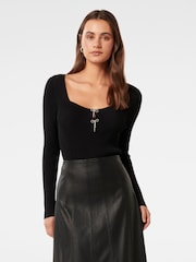 Forever New Black Bella Embellished Bow Knit Top - Image 1 of 5