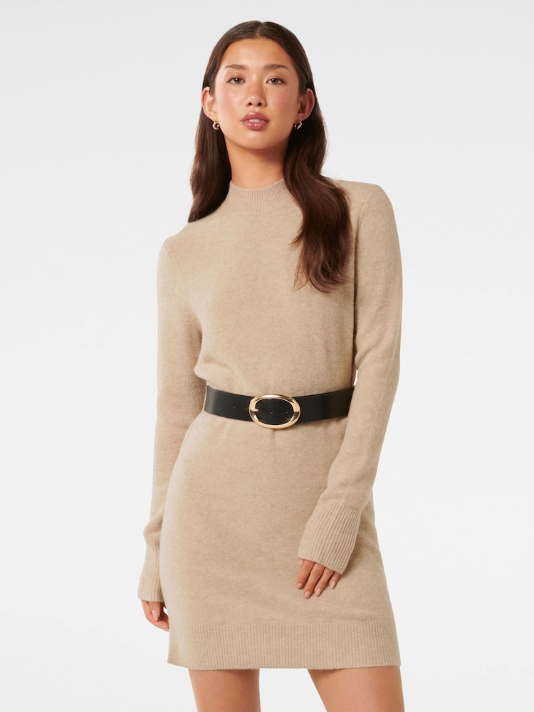 Forever New Brown Annie Belted Knit Mini Dress - Image 1 of 5