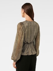 Forever New Gold Cassidy Metallic Plisse Top - Image 2 of 5