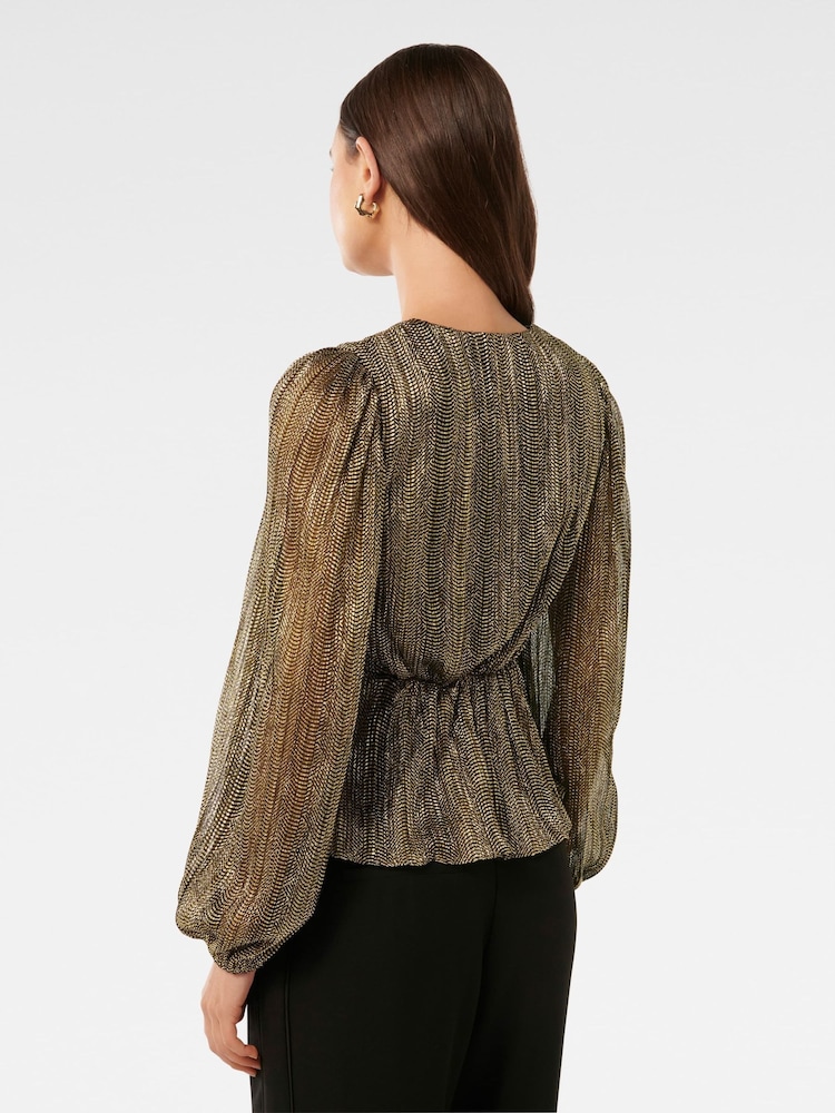 Forever New Gold Cassidy Metallic Plisse Top - Image 2 of 5