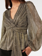 Forever New Gold Cassidy Metallic Plisse Top - Image 3 of 5