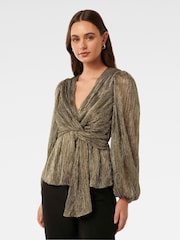 Forever New Gold Cassidy Metallic Plisse Top - Image 4 of 5