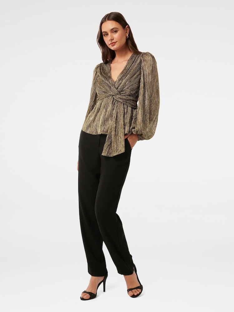 Forever New Gold Cassidy Metallic Plisse Top - Image 5 of 5