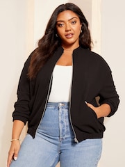 Curves Like These Black Zip Up Bomber Jacket - Image 1 of 4