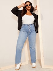Curves Like These Black Zip Up Bomber Jacket - Image 3 of 4