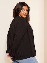 Curves Like These Black Zip Up Bomber Jacket - Image 4 of 4