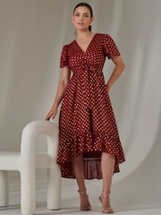 Jolie Moi Red Petite Metallic Spot Textured Chiffon Maxi Dress - Image 1 of 6