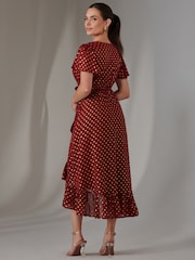 Jolie Moi Red Petite Metallic Spot Textured Chiffon Maxi Dress - Image 2 of 6