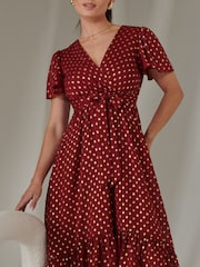 Jolie Moi Red Petite Metallic Spot Textured Chiffon Maxi Dress - Image 3 of 6