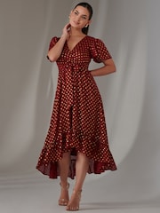Jolie Moi Red Petite Metallic Spot Textured Chiffon Maxi Dress - Image 6 of 6