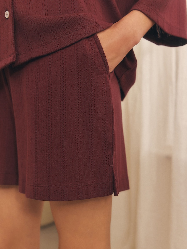 Burgundy Red Cotton Button Through Short Pyjamas Set - Image 7 of 7 Burgundy Red Cotton Button Through Short Pyjamas Set - Image 7 of 7
