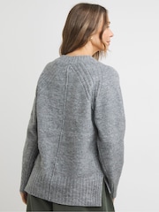 JD Williams Grey Ribbed Detail V-Neck Jumper - Image 2 of 4