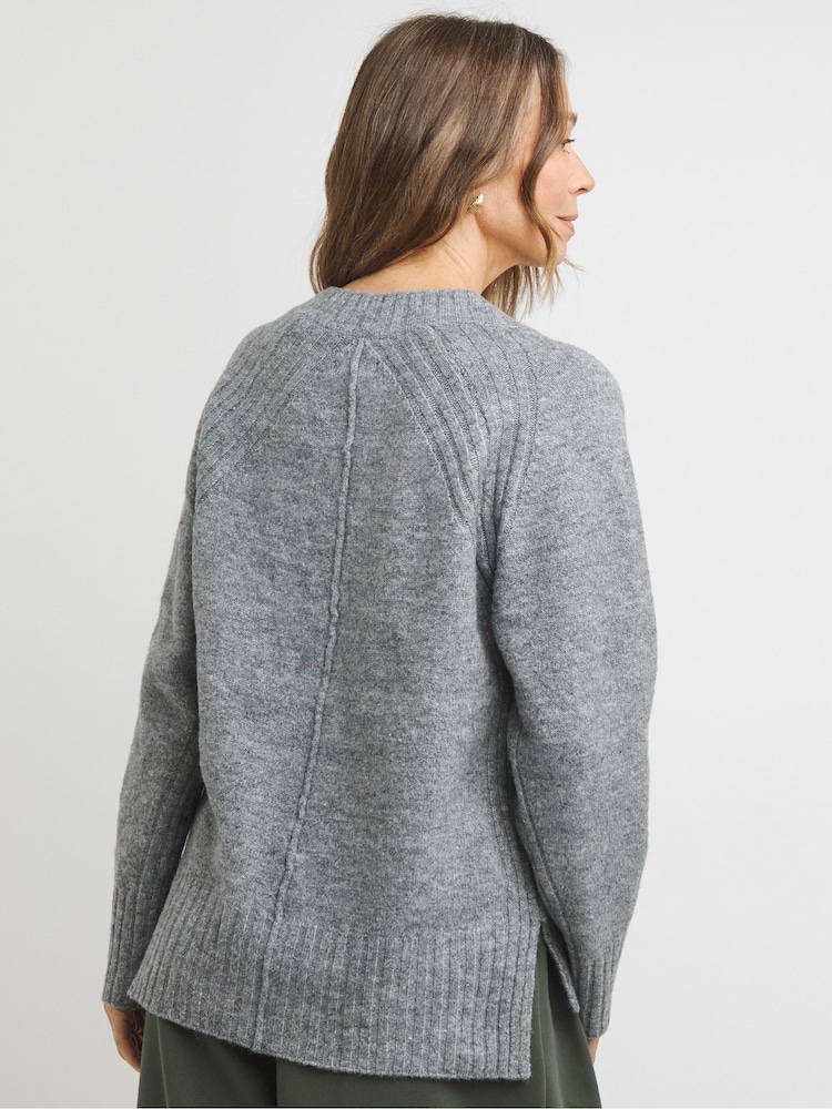JD Williams Grey Ribbed Detail V-Neck Jumper - Image 2 of 4