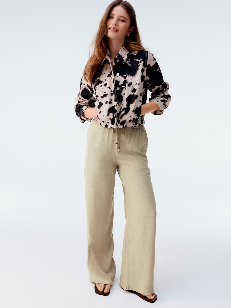 Neutral Textured Crinkle Wide Leg Trousers - Image 1 of 9