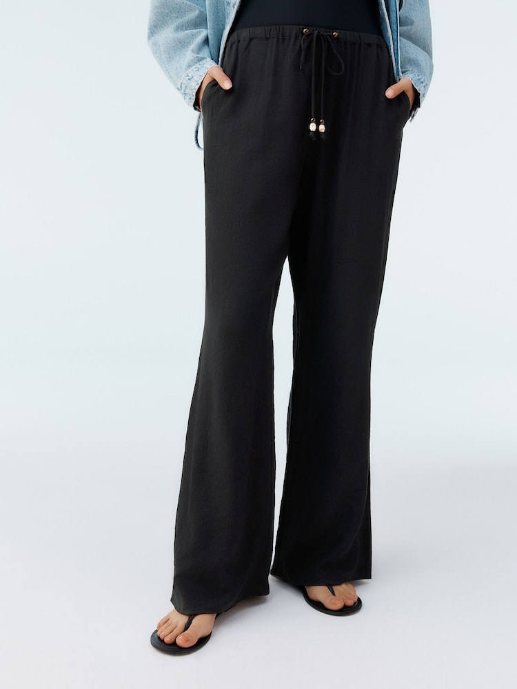 Black Textured Crinkle Wide Leg Trousers - Image 2 of 8