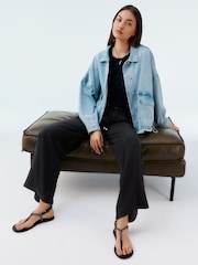 Black Textured Crinkle Wide Leg Trousers - Image 4 of 8
