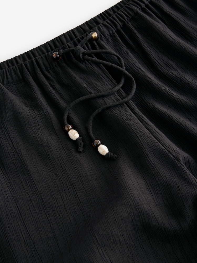 Black Textured Crinkle Wide Leg Trousers - Image 8 of 8