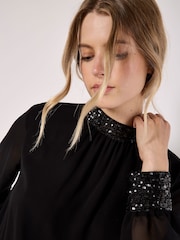 Apricot Black Sequin Detail Long Sleeve Top - Image 2 of 4