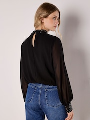 Apricot Black Sequin Detail Long Sleeve Top - Image 3 of 4