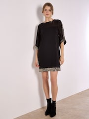 Apricot Black Kimono Sleeve Sequin Rim Dress - Image 1 of 4