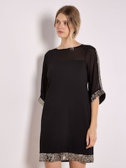 Apricot Black Kimono Sleeve Sequin Rim Dress - Image 2 of 4