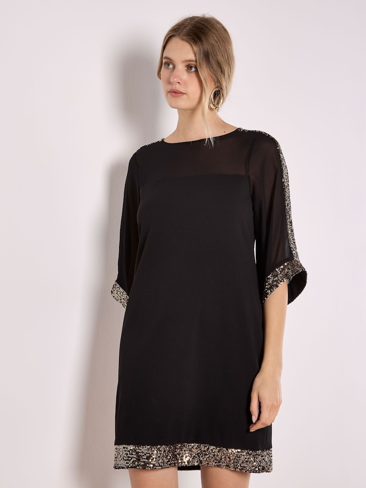 Apricot Black Kimono Sleeve Sequin Rim Dress - Image 2 of 4
