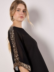Apricot Black Kimono Sleeve Sequin Rim Dress - Image 3 of 4