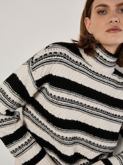 Apricot Black Pointelle High Neck Striped Jumper - Image 3 of 4