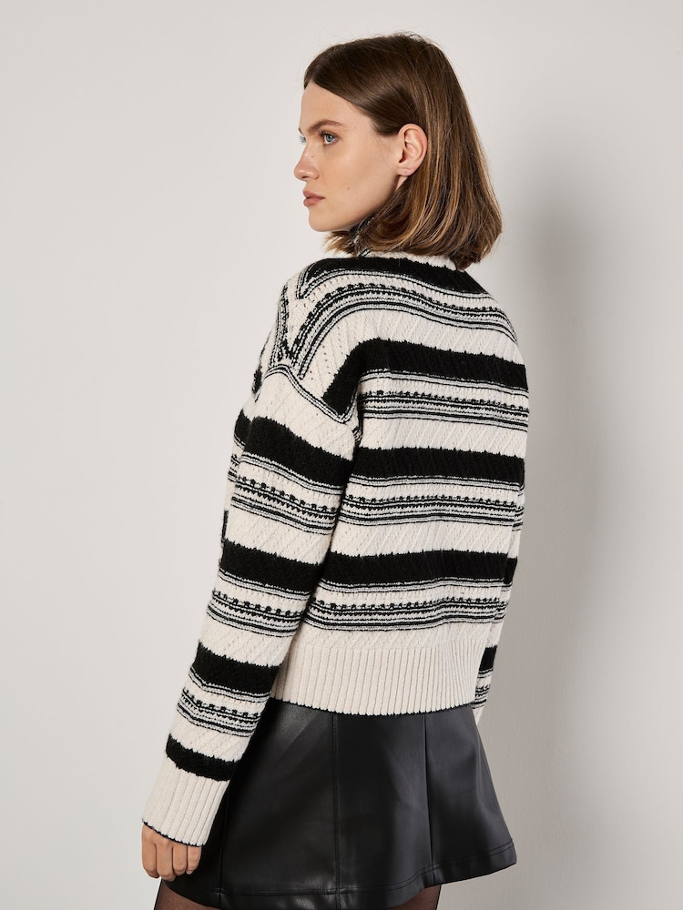 Apricot Black Pointelle High Neck Striped Jumper - Image 4 of 4 Apricot Black Pointelle High Neck Striped Jumper - Image 4 of 4