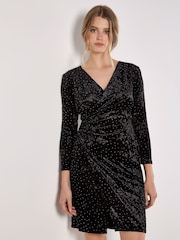 Apricot Black Heatseal Diamante Velvet Dress - Image 2 of 4