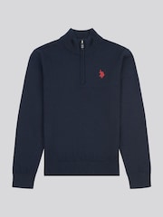 U.S. Polo Assn. Mid Blue Boys Knitted Quarter Zip Polo Shirt - Image 1 of 3