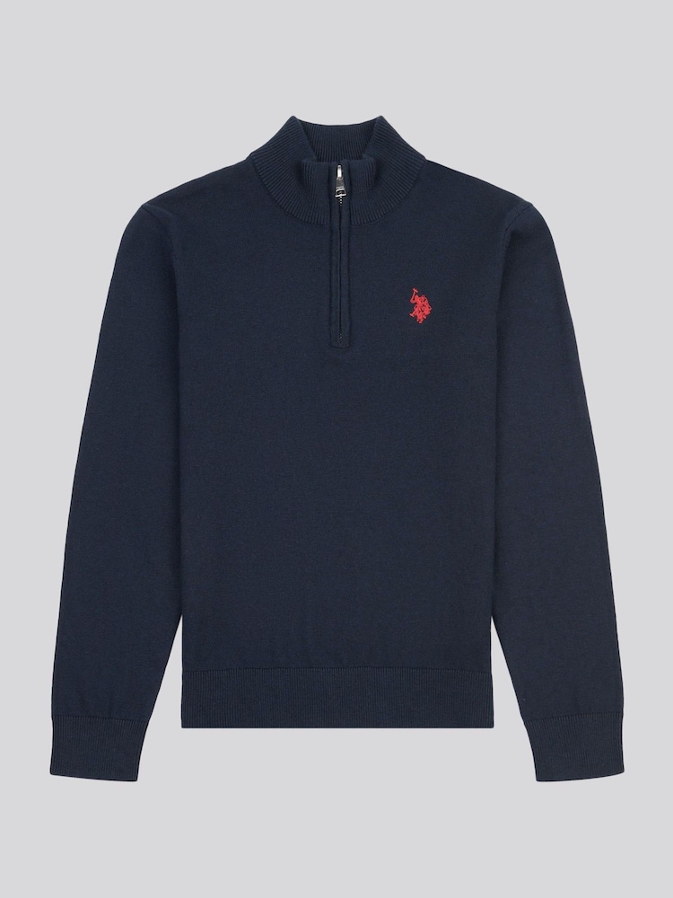 U.S. Polo Assn. Mid Blue Boys Knitted Quarter Zip Polo Shirt - Image 1 of 3