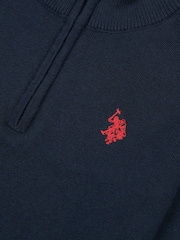 U.S. Polo Assn. Mid Blue Boys Knitted Quarter Zip Polo Shirt - Image 3 of 3