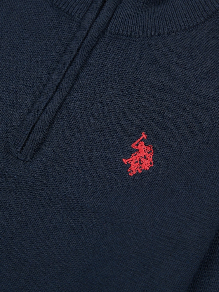 U.S. Polo Assn. Mid Blue Boys Knitted Quarter Zip Polo Shirt - Image 3 of 3