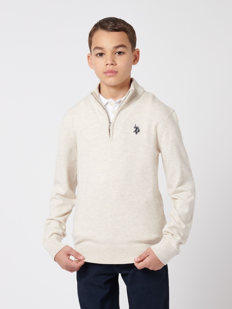 U.S. Polo Assn. Natural Boys Knitted Quarter Zip Polo Shirt - Image 1 of 8