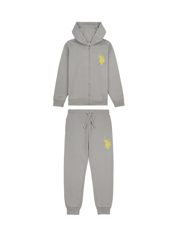U.S. Polo Assn Grey U.S. Polo Assn. Boys 12cm Double Horsemen Zip Hoodie and Jogger Set - Image 1 of 5