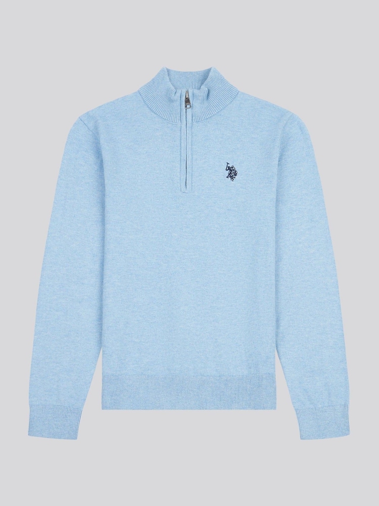 U.S. Polo Assn. Blue Boys Knitted Quarter Zip Polo Shirt - Image 1 of 3 U.S. Polo Assn. Blue Boys Knitted Quarter Zip Polo Shirt - Image 1 of 3