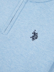 U.S. Polo Assn. Blue Boys Knitted Quarter Zip Polo Shirt - Image 3 of 3