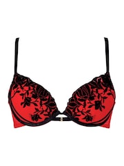 Ann Summers Black Twilight Charm Flocked Embroidered And Mesh Padded Plunge Bra - Image 4 of 4