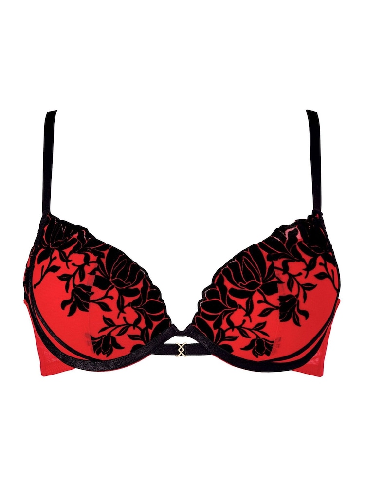 Ann Summers Black Twilight Charm Flocked Embroidered And Mesh Padded Plunge Bra - Image 4 of 4