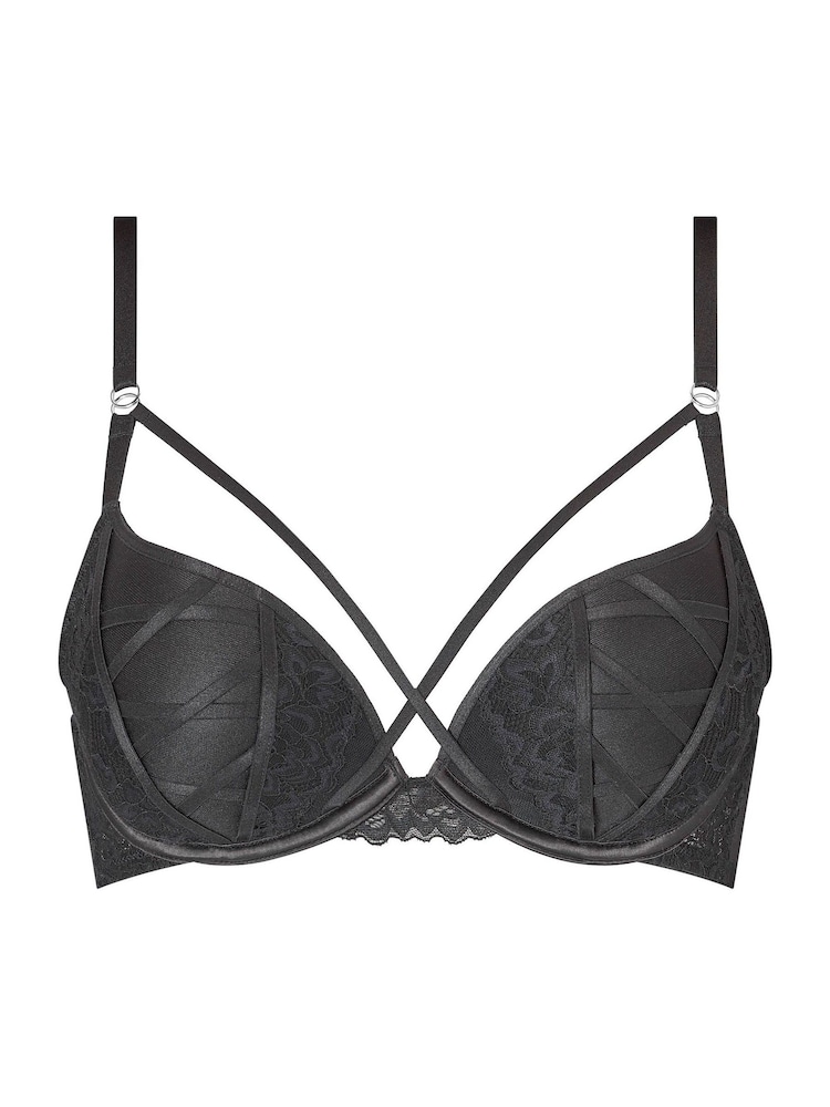 Ann Summers Black Sweet Surrender Lace & Mesh Padded Plunge Bra - Image 5 of 5