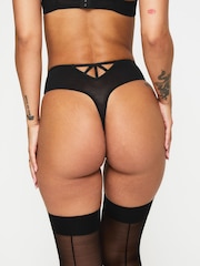 Ann Summers Dark Side Floral Embroidered And Faux Leather High Waisted Thong - Image 4 of 5