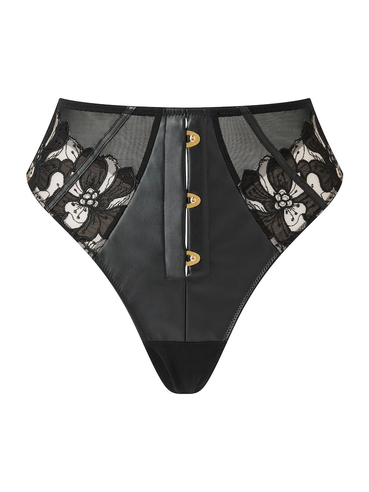 Ann Summers Dark Side Floral Embroidered And Faux Leather High Waisted Thong - Image 5 of 5