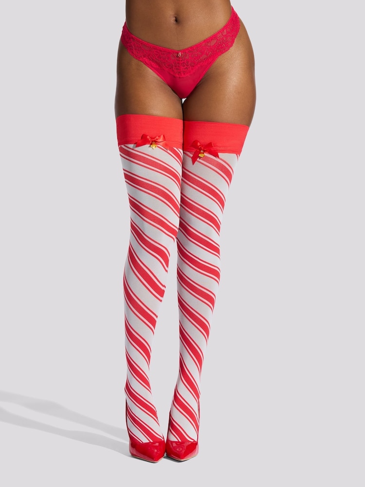 Ann Summers Red Christmas Candy Cane Bow Hold-Ups - Image 1 of 3
