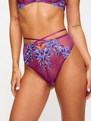 Ann Summers Purple Nocturnal Bloom Glow In The Dark High Waist Brazilian Knickers - Image 2 of 6