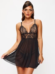 Ann Summers Black Diamond Heart Lace Chemise Nightie - Image 1 of 5
