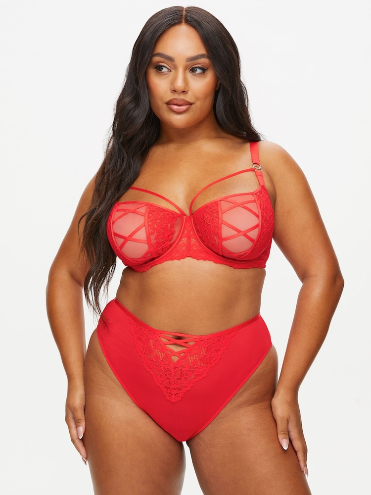 Ann Summers Red Sweet Surrender Lace & Mesh Non Pad DD+ Balcony Bra - Image 2 of 5