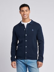 U.S. Polo Assn Blue Mens Milano Stitch Long Sleeve 100% Cotton Knit Polo Shirt - Image 1 of 7