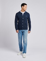 U.S. Polo Assn Blue Mens Milano Stitch Long Sleeve 100% Cotton Knit Polo Shirt - Image 3 of 7